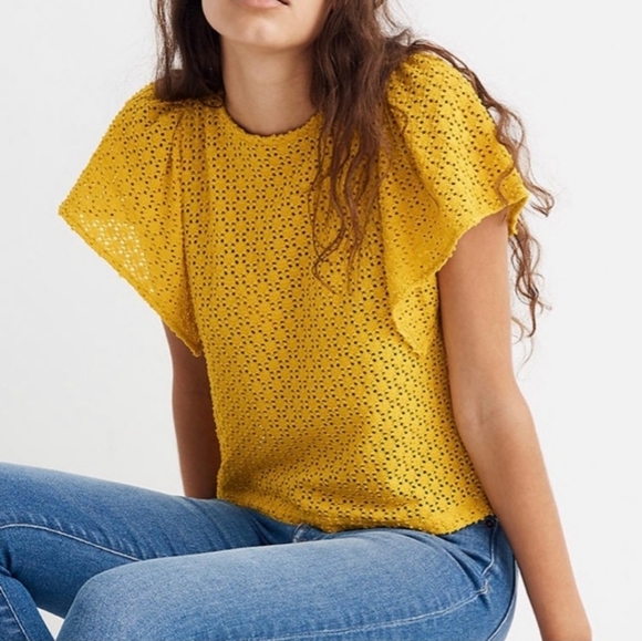 Madewell Texture & Thread Eyelet Flutter Sleeve - Picture 1 of 11